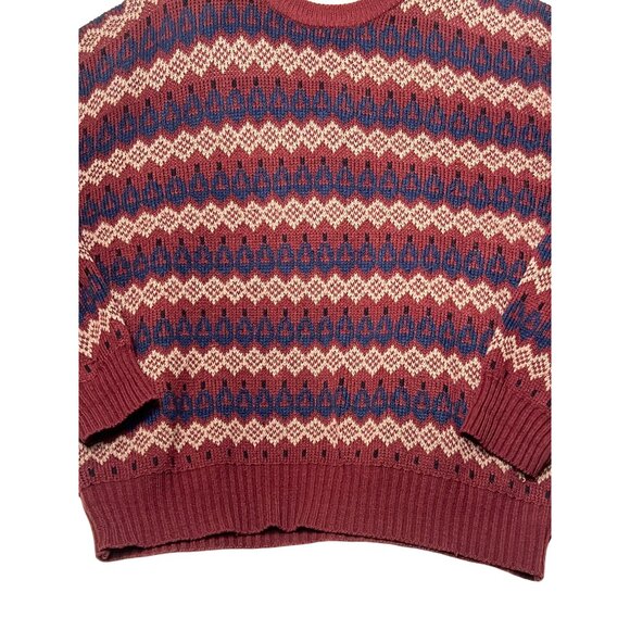 VTG Stoneriver Outfitters Men L Maroon Blue Patterned Crew Sweater Acrylic 80's - Picture 5 of 16